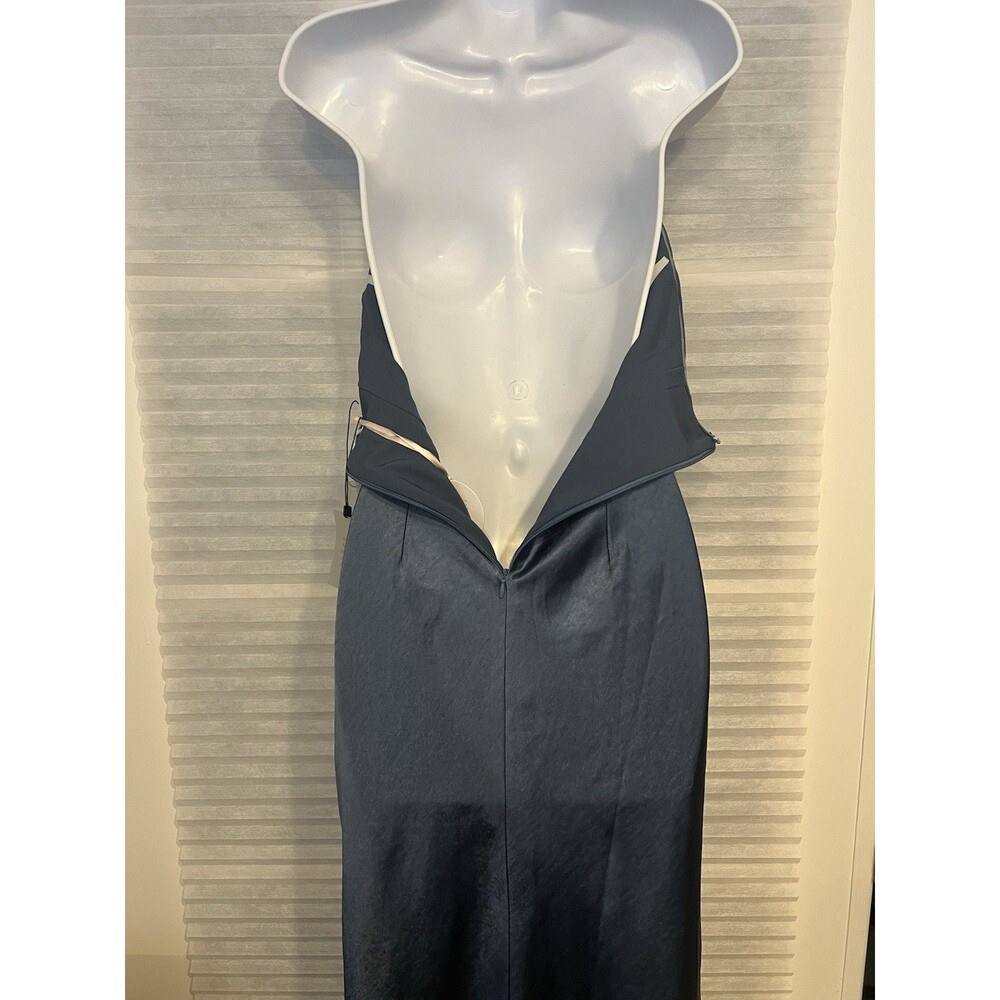 Strapless Satin Slip Dress in Blue - Picture 6 of 12
